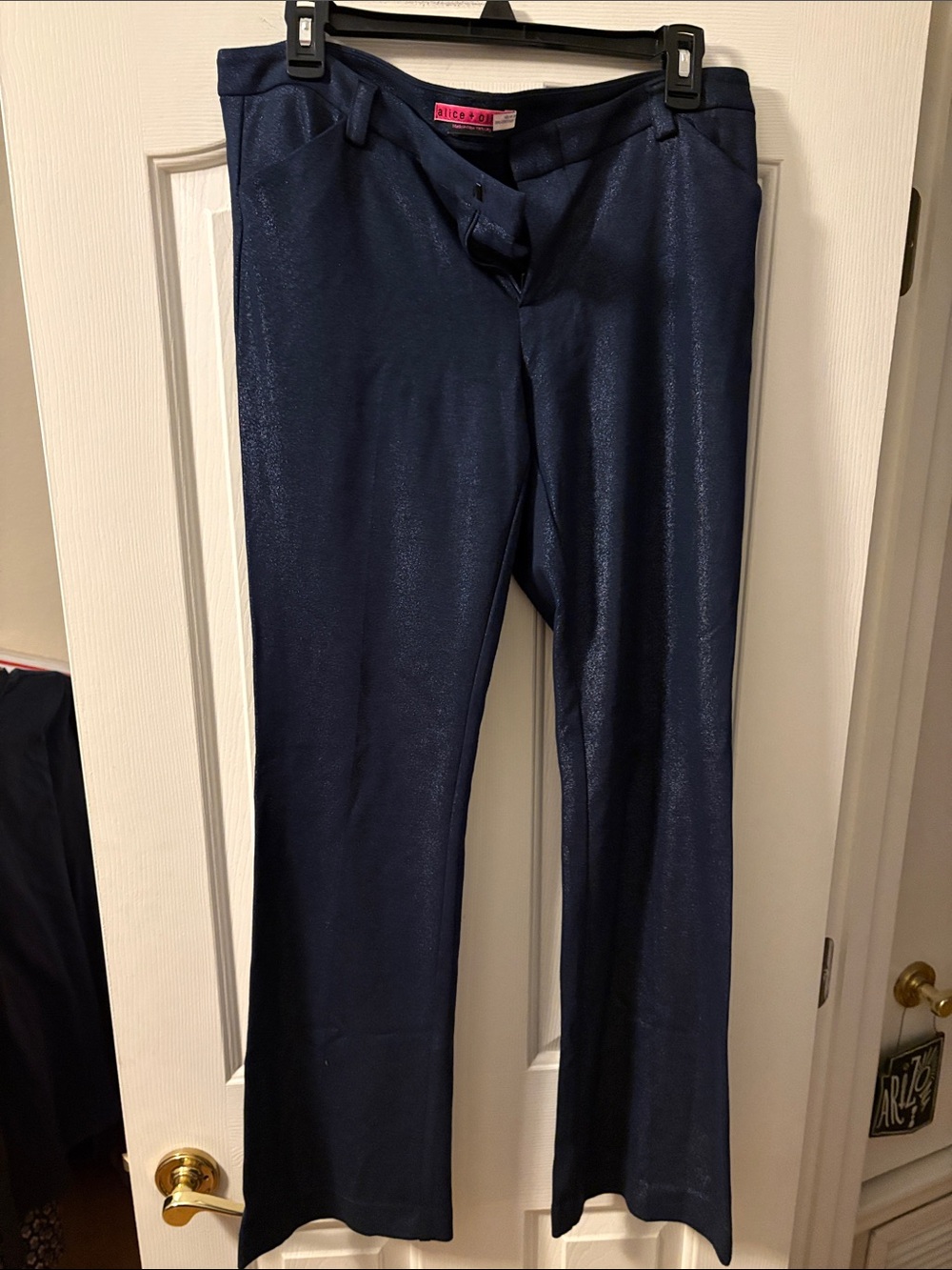 Alice + Olivia Navy Blue Shimmer Flare Cut Pants size 10